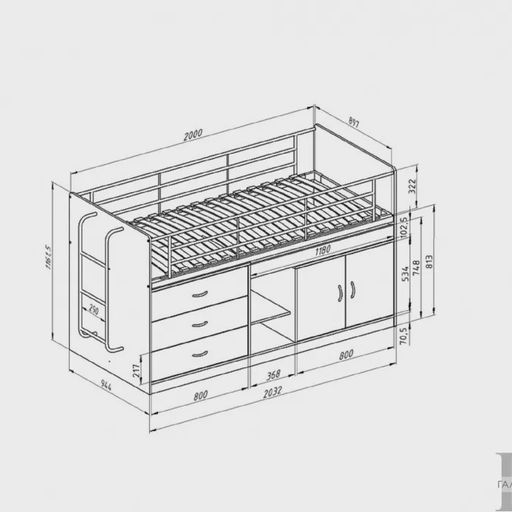 Кровать-чердак «Дюймовочка 6»